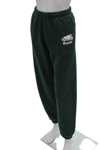 Roots Unisex Adults Sweatpants Green Drawstring Organic Cotton Size XS