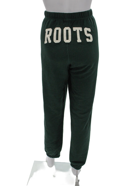 Roots Unisex Adults Sweatpants Green Drawstring Organic Cotton Size XS
