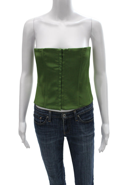 Guizio Women Corset Top Sleeveless Zip Green Polyester Blend Solid Sexy Size M