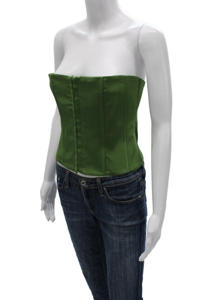 Guizio Women Corset Top Sleeveless Zip Green Polyester Blend Solid Sexy Size M