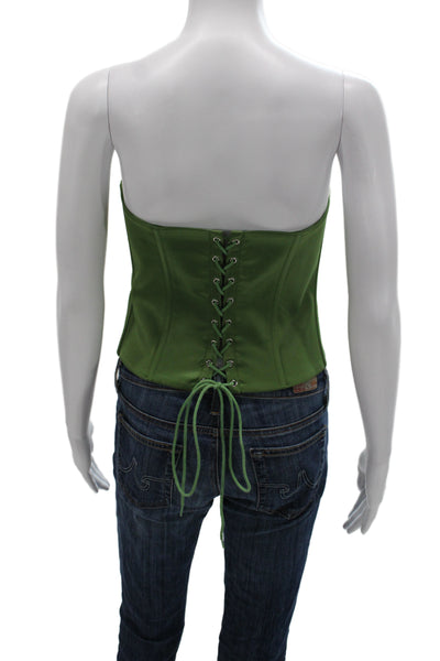 Guizio Women Corset Top Sleeveless Zip Green Polyester Blend Solid Sexy Size M