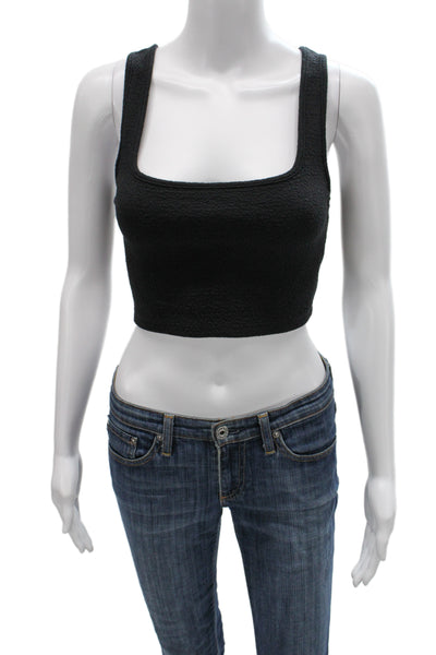 Enza Costa Women Cropped Black Square Neck Tank Size S