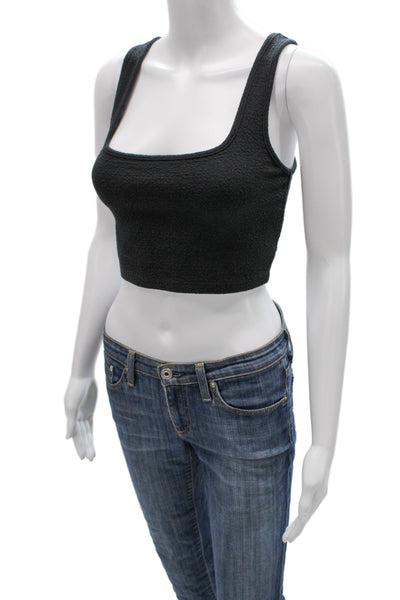 Enza Costa Women Cropped Black Square Neck Tank Size S
