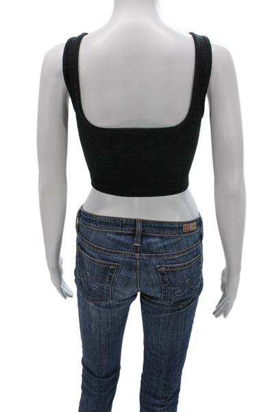 Enza Costa Women Cropped Black Square Neck Tank Size S