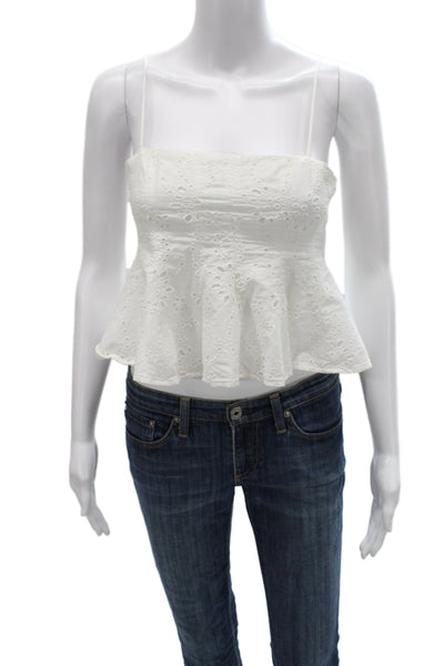 Zara Women White Cotton Eyelet Square Neck Camisole Sleeveless Zip Size S