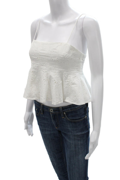 Zara Women White Cotton Eyelet Square Neck Camisole Sleeveless Zip Size S