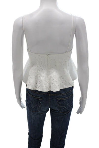 Zara Women White Cotton Eyelet Square Neck Camisole Sleeveless Zip Size S