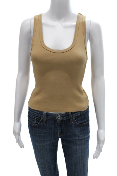 Perfect White Tee Womens Beige Knit Basic Tank Scoop Neck Sleeveless Size S