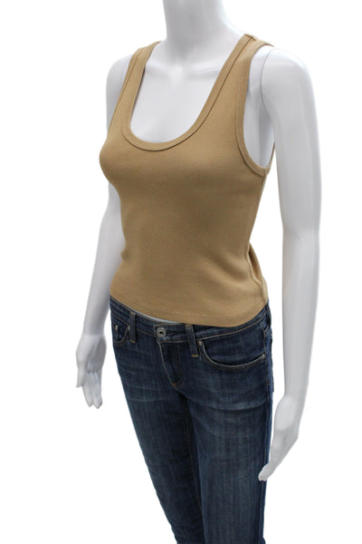 Perfect White Tee Womens Beige Knit Basic Tank Scoop Neck Sleeveless Size S
