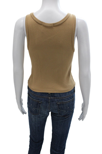 Perfect White Tee Womens Beige Knit Basic Tank Scoop Neck Sleeveless Size S