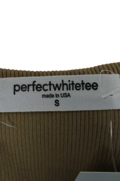 Perfect White Tee Womens Beige Knit Basic Tank Scoop Neck Sleeveless Size S