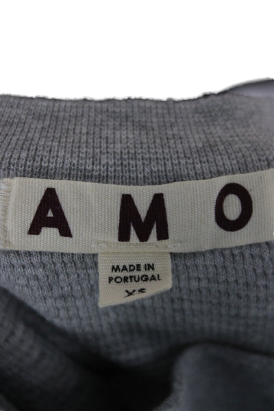 Amo Women Basic Gray Striped Cotton Crew Neck Long Sleeve T-Shirt Size XS