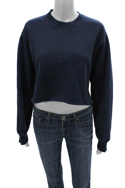 TNA Womens Pullover Sweatshirt Blue Cotton Blend Crew Neck Long Sleeve Size S