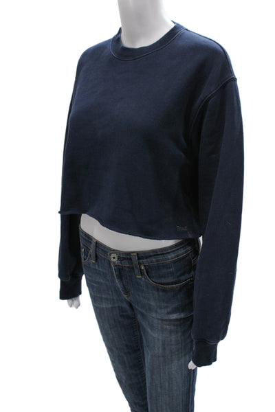 TNA Womens Pullover Sweatshirt Blue Cotton Blend Crew Neck Long Sleeve Size S