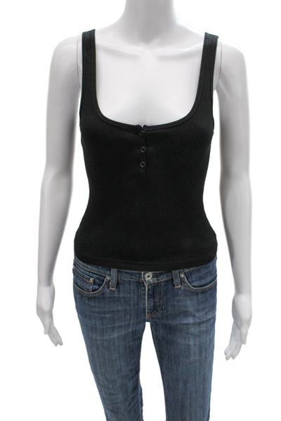 White Fox Womens Basic Black Rayon Henley Sleeveless Tank Size S