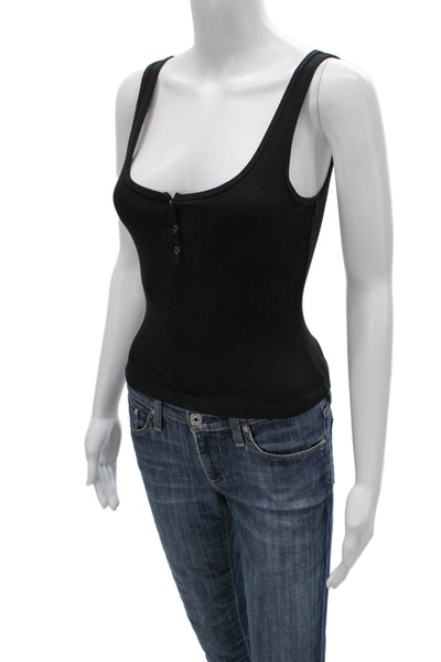 White Fox Womens Basic Black Rayon Henley Sleeveless Tank Size S