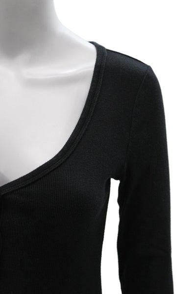 TNA Womens Basic Henley Long Sleeve Gray T Shirt Button Size S
