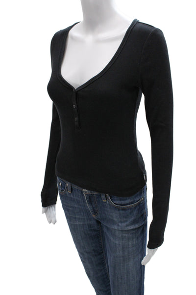 TNA Womens Basic Henley Long Sleeve Gray T Shirt Button Size S