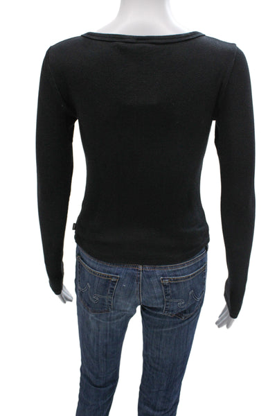 TNA Womens Basic Henley Long Sleeve Gray T Shirt Button Size S