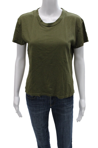 Perfect White Tee Women Basic Crew Neck T-Shirt Green 100% Cotton Size XS