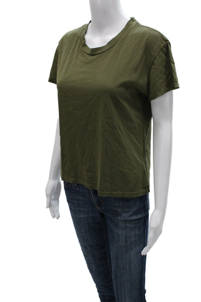 Perfect White Tee Women Basic Crew Neck T-Shirt Green 100% Cotton Size XS