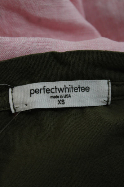 Perfect White Tee Women Basic Crew Neck T-Shirt Green 100% Cotton Size XS