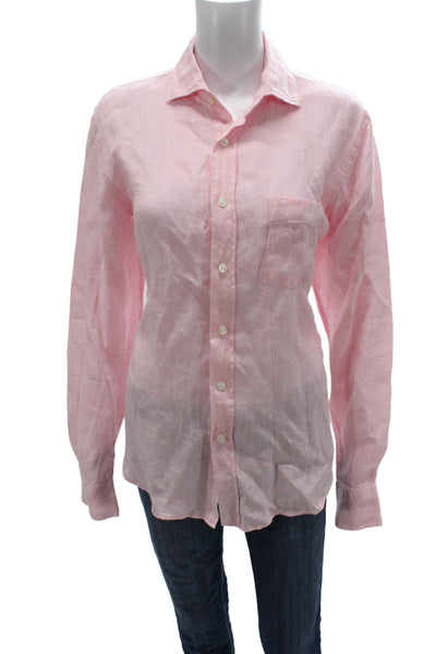 Hartford Womens Collared Linen Button Up Top Pink Long Sleeve Size S