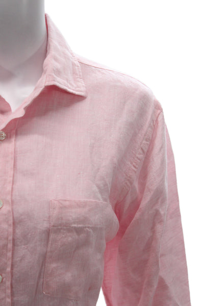 Hartford Womens Collared Linen Button Up Top Pink Long Sleeve Size S