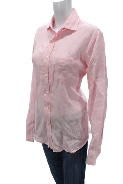 Hartford Womens Collared Linen Button Up Top Pink Long Sleeve Size S