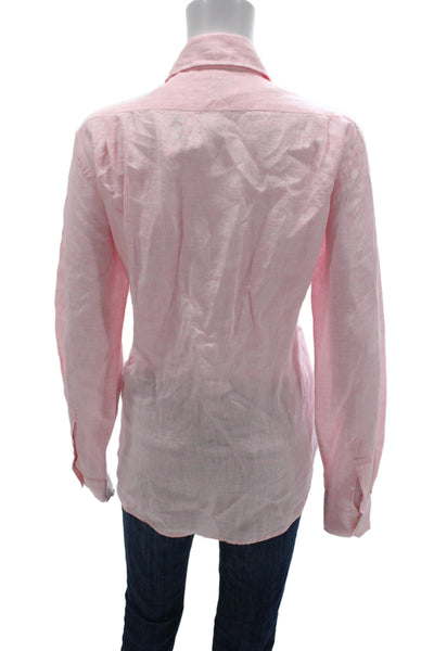 Hartford Womens Collared Linen Button Up Top Pink Long Sleeve Size S
