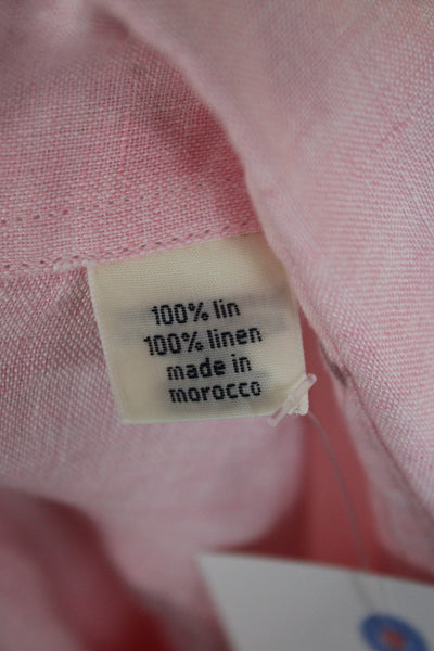 Hartford Womens Collared Linen Button Up Top Pink Long Sleeve Size S