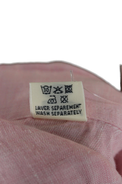 Hartford Womens Collared Linen Button Up Top Pink Long Sleeve Size S