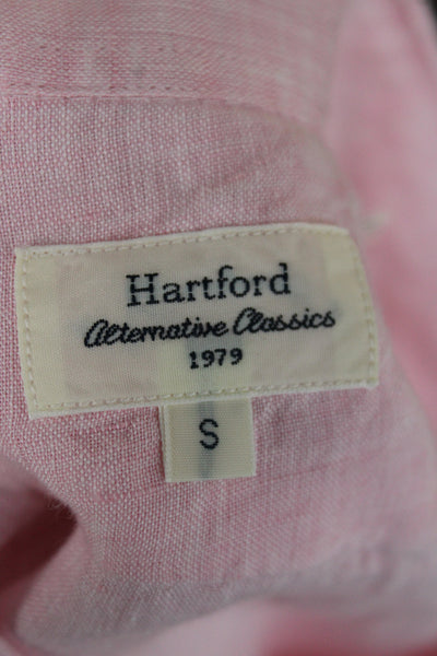 Hartford Womens Collared Linen Button Up Top Pink Long Sleeve Size S