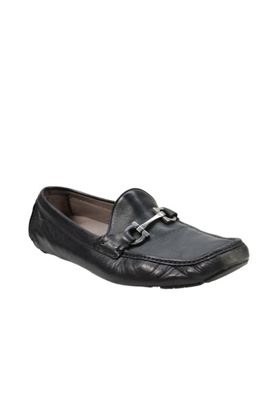 Ferragamo Mens Leather Square Top Slip On Loafers Black Size 12