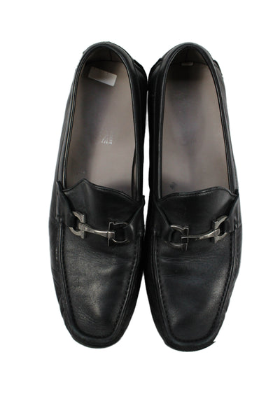 Ferragamo Mens Leather Square Top Slip On Loafers Black Size 12