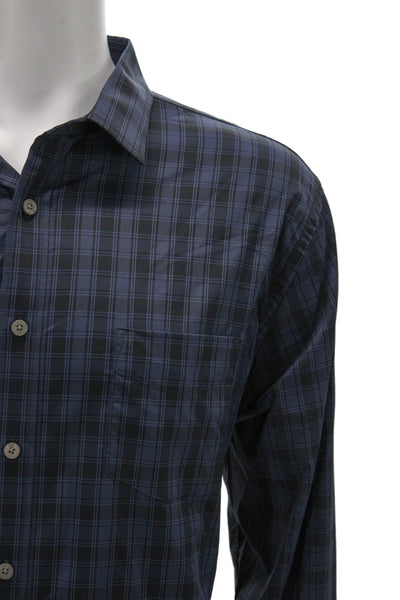 Untuckit Mens Plaid Collared Long Sleeve Button Up Shirt Navy Size 2XL