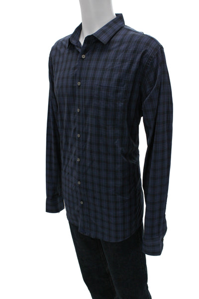 Untuckit Mens Plaid Collared Long Sleeve Button Up Shirt Navy Size 2XL