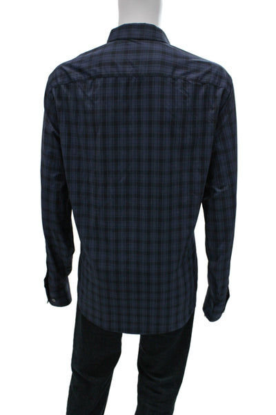 Untuckit Mens Plaid Collared Long Sleeve Button Up Shirt Navy Size 2XL
