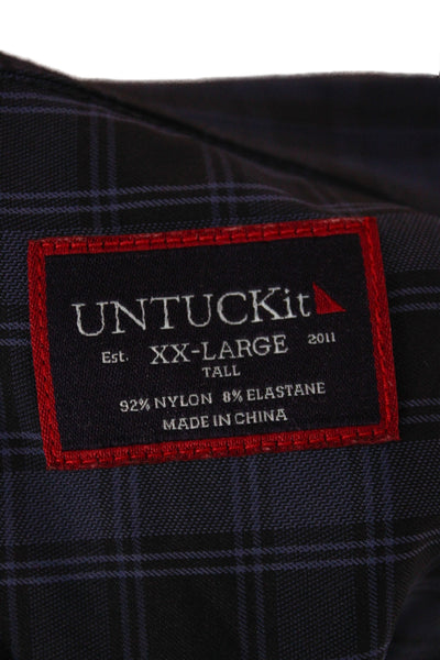 Untuckit Mens Plaid Collared Long Sleeve Button Up Shirt Navy Size 2XL