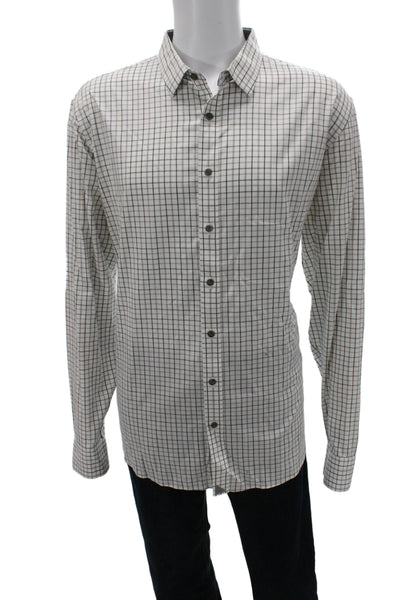 Untuckit Mens Cotton Grid Print Long Sleeve Button Up Shirt White Size 2XL