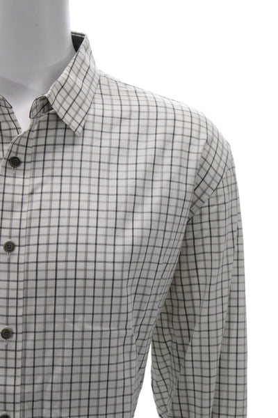 Untuckit Mens Cotton Grid Print Long Sleeve Button Up Shirt White Size 2XL