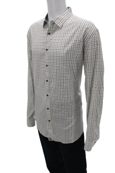 Untuckit Mens Cotton Grid Print Long Sleeve Button Up Shirt White Size 2XL