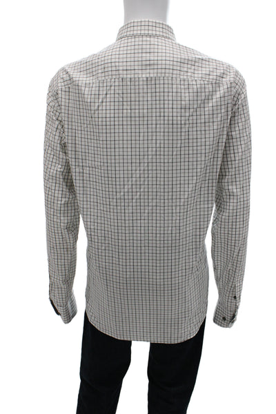Untuckit Mens Cotton Grid Print Long Sleeve Button Up Shirt White Size 2XL