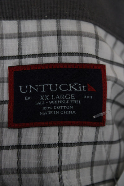 Untuckit Mens Cotton Grid Print Long Sleeve Button Up Shirt White Size 2XL