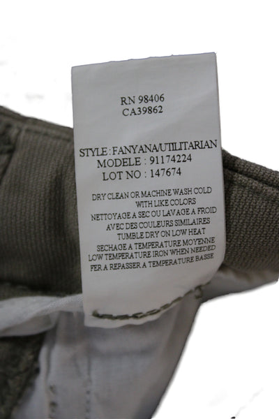 Theory Womens Green Cotton Cargo Pants Button Closure Size 2