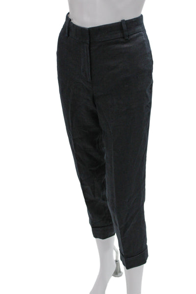 J Crew Womens Cropped Herringbone Linen Pants Gray Zip Size 00
