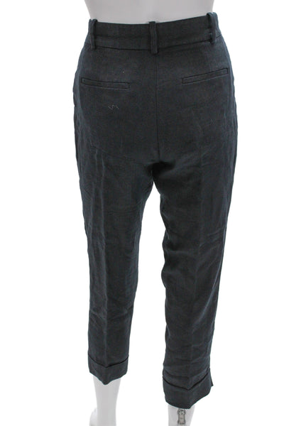 J Crew Womens Cropped Herringbone Linen Pants Gray Zip Size 00
