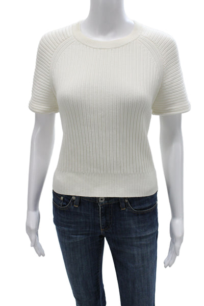 Theory Womens Pullover Sweater White Short Sleeve Crew Neck Size PS