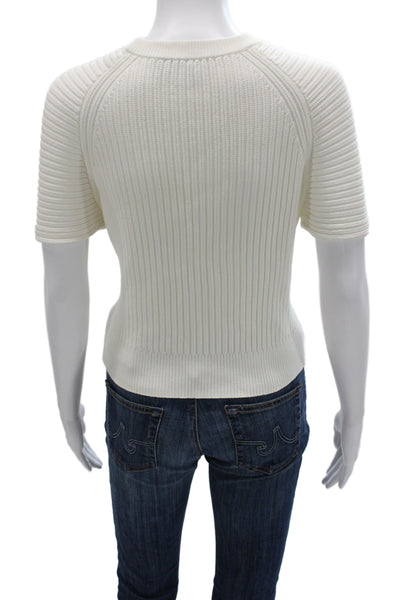 Theory Womens Pullover Sweater White Short Sleeve Crew Neck Size PS