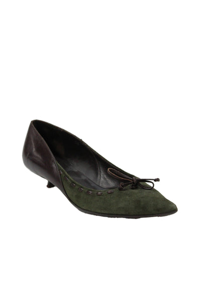 DKNY Women's Suede Leather Bow Slip-On kitten Heel Shoes Green Size 5.5